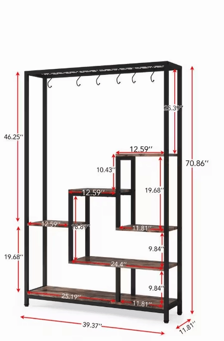 Seller Wellston 70.86 in. Brown 5-Tier Wooden Indoor Plant Stand, Tall Flower Rack with 10-Hook