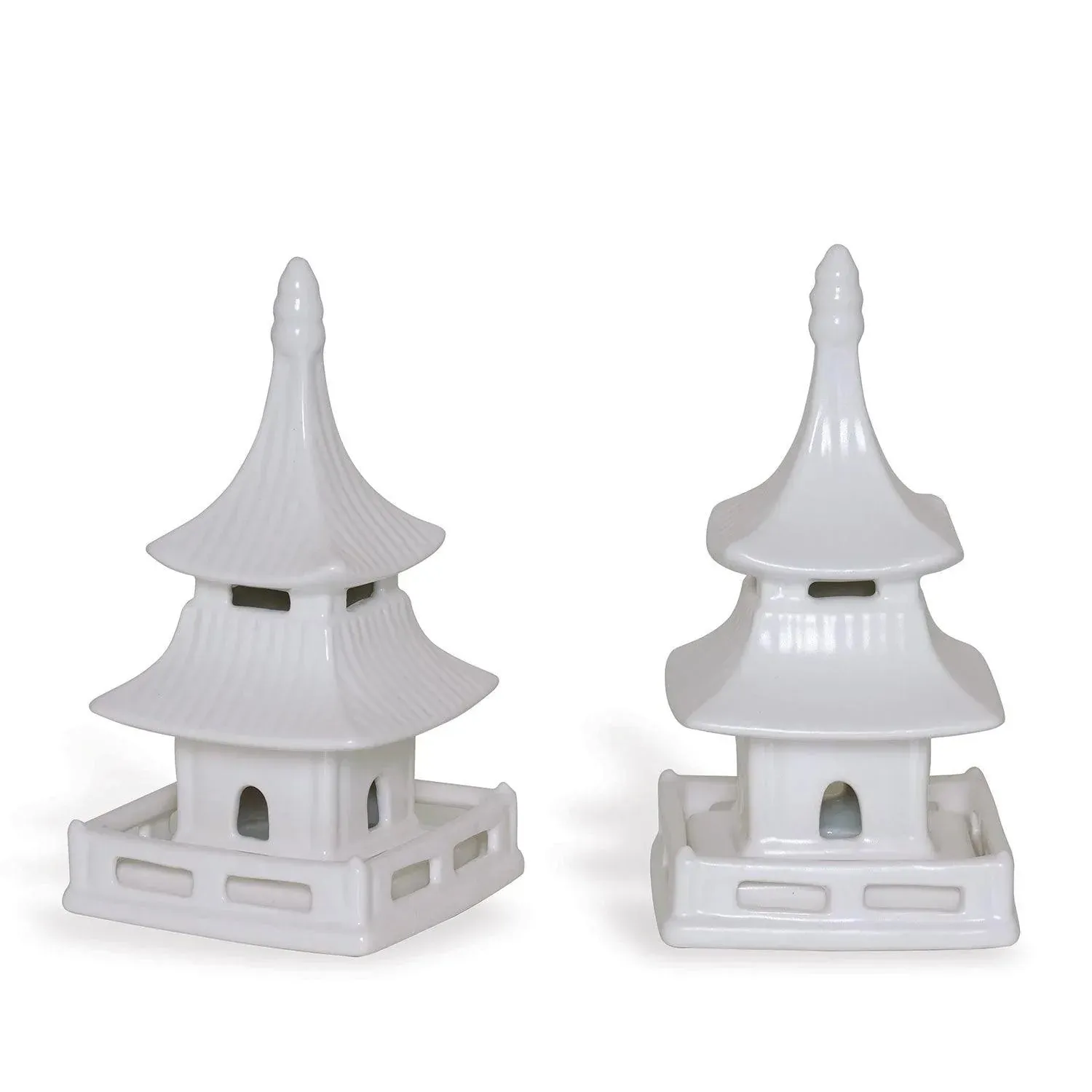 Set of 2 Short Matte White Glaze Porcelain Pagodas