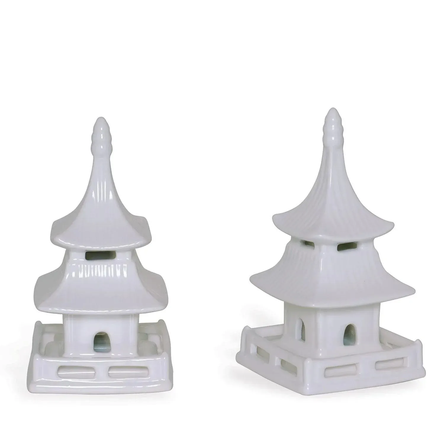 Set of 2 Short Matte White Glaze Porcelain Pagodas dried flowers  