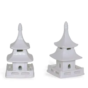 Set of 2 Short Matte White Glaze Porcelain Pagodas dried flowers  