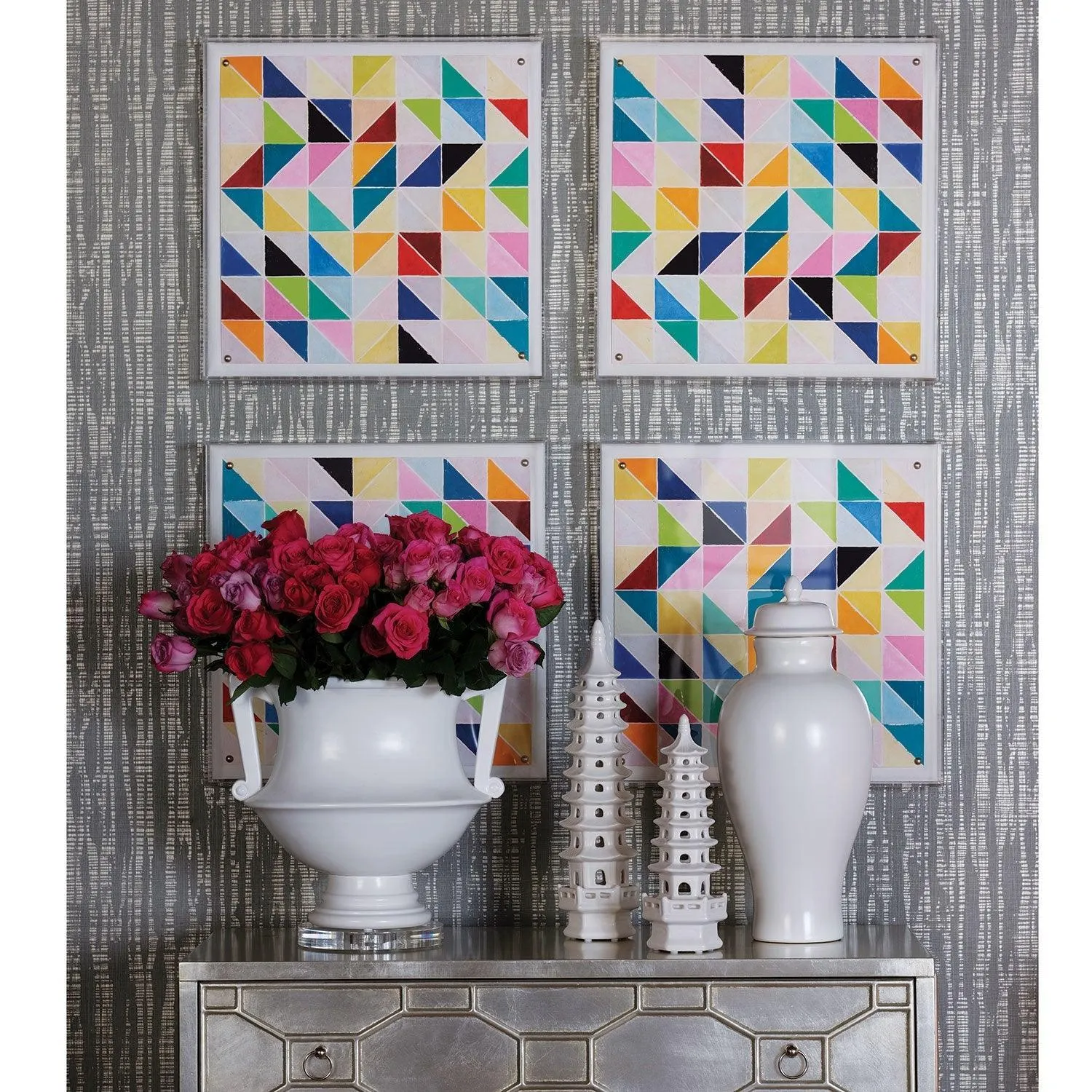 Set of 2 Tall Matte White Glaze Porcelain Pagodas