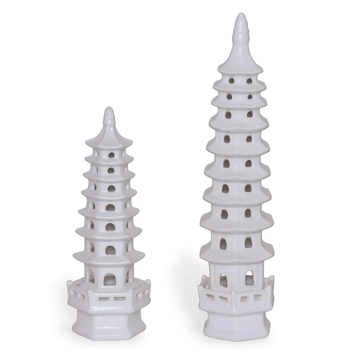 Set of 2 Tall Matte White Glaze Porcelain Pagodas dried flowers  