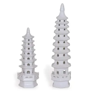 Set of 2 Tall Matte White Glaze Porcelain Pagodas dried flowers  