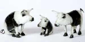 Set of 3 Black & White Pig dried flower branch  