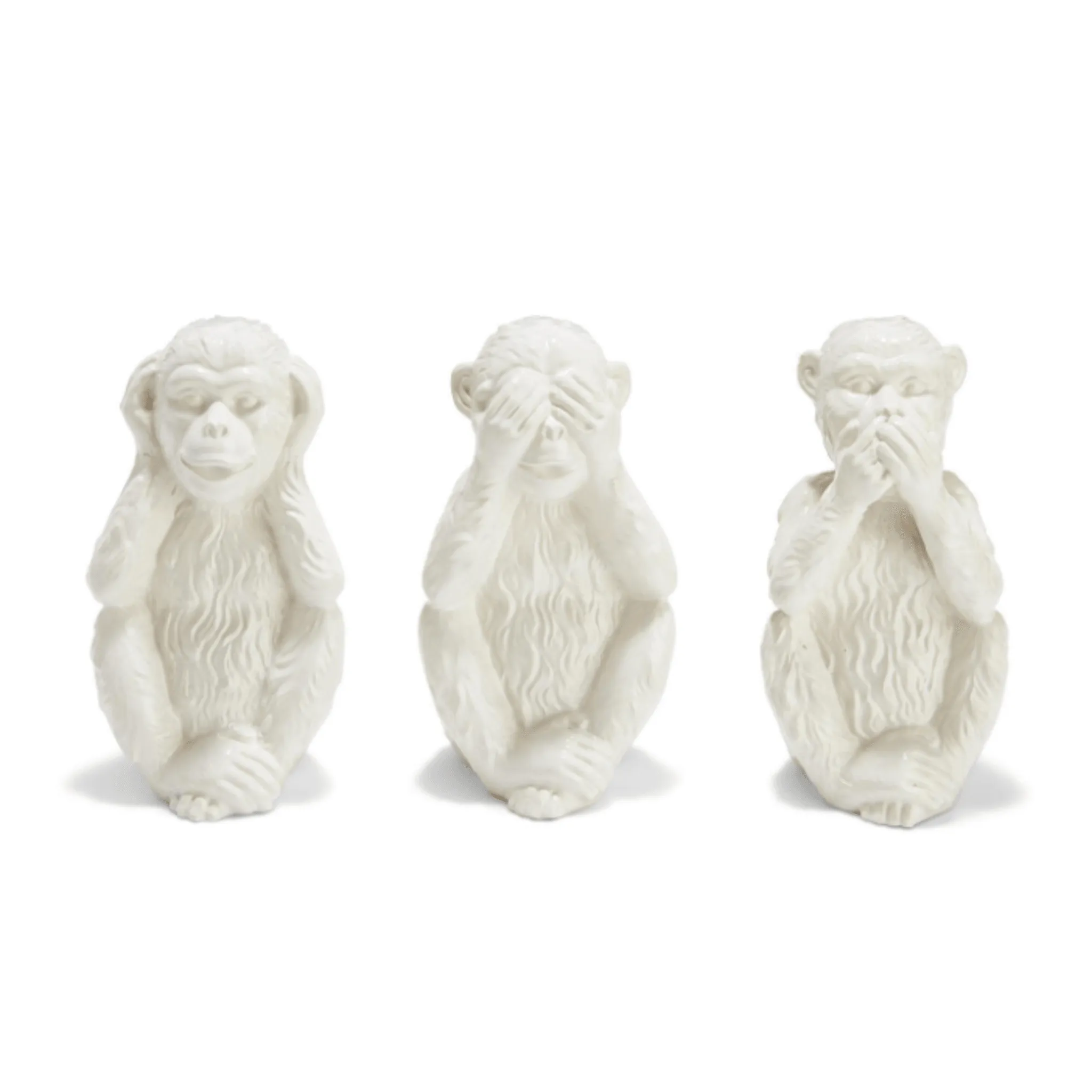 Set of 3 Decorative White Porcelain No Evil Monkeys dried flowers  