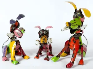 Set of 3 Dogs with Bone in Mouth dried flower branch  
