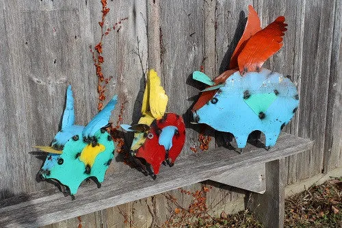 Set of 3 Flying Pigs Flat Style dried flower branch  