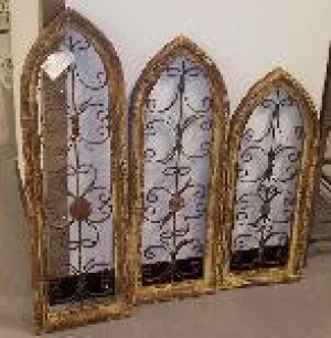 SET OF 3 GOTHIC WOODEN WINDOWS dried flower branch  