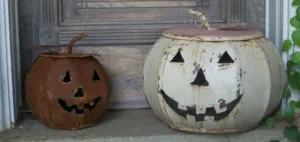 Set of 3 Metal Pumpkins dried flower branch  