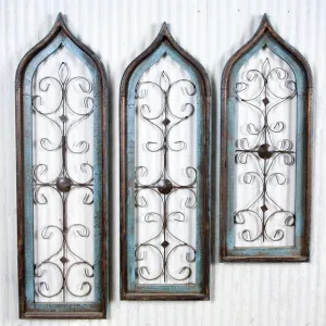 Set of 3 Wooden Windows dried flower branch  