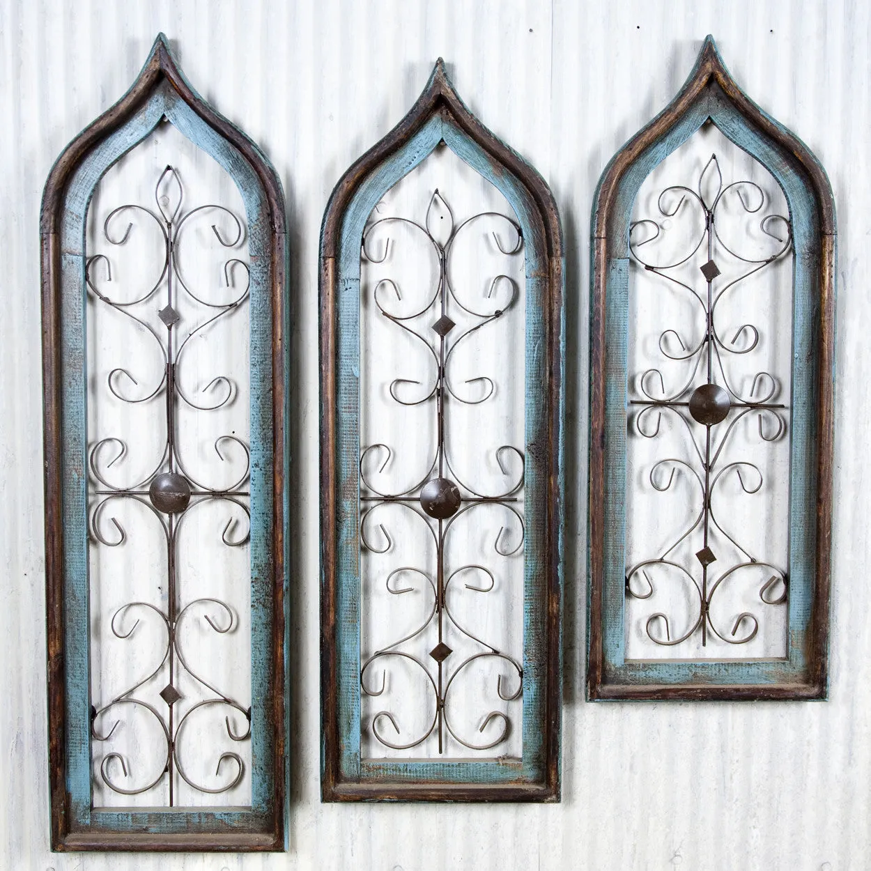 Set of 3 Wooden Windows dried flower branch  