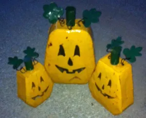 Set of 3 Yellowish Gourd Pumpkins dried flower branch  