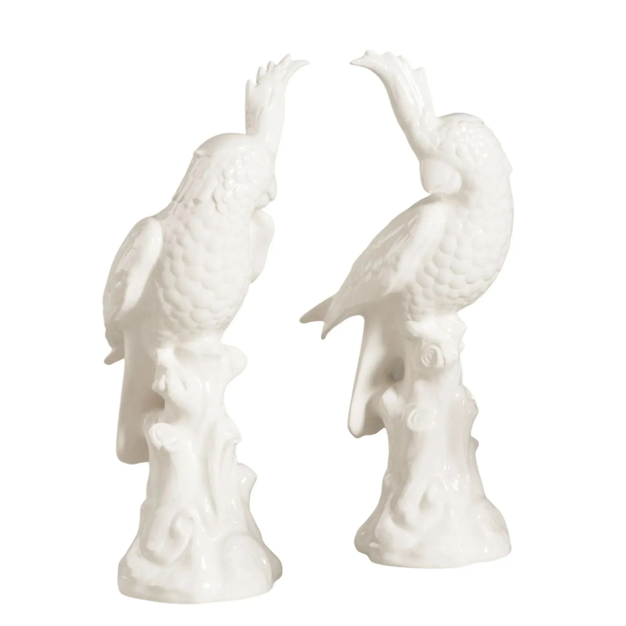 Set of Two Hand Painted Ceramic Parrots in White dried flowers  