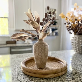 Set/2 Basket Weave Pattern Vases outdoor greenery  