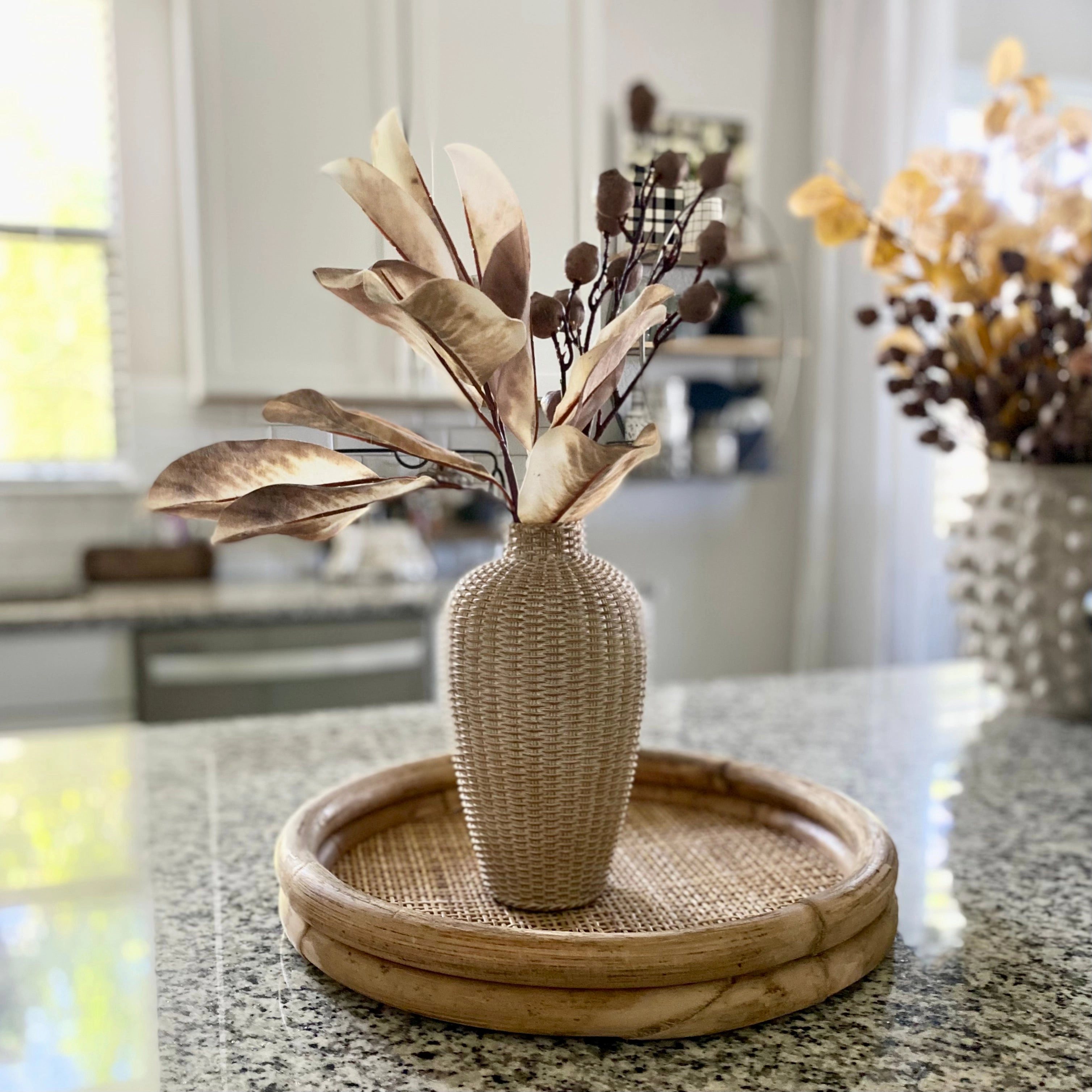 Set/2 Basket Weave Pattern Vases outdoor greenery  