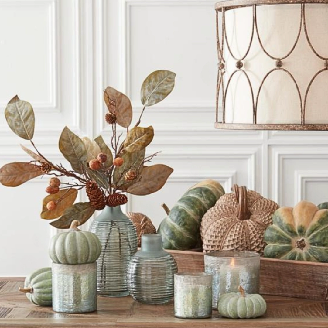 Set/2 Frosted Sage Green Ribbed Bottleneck Vases
