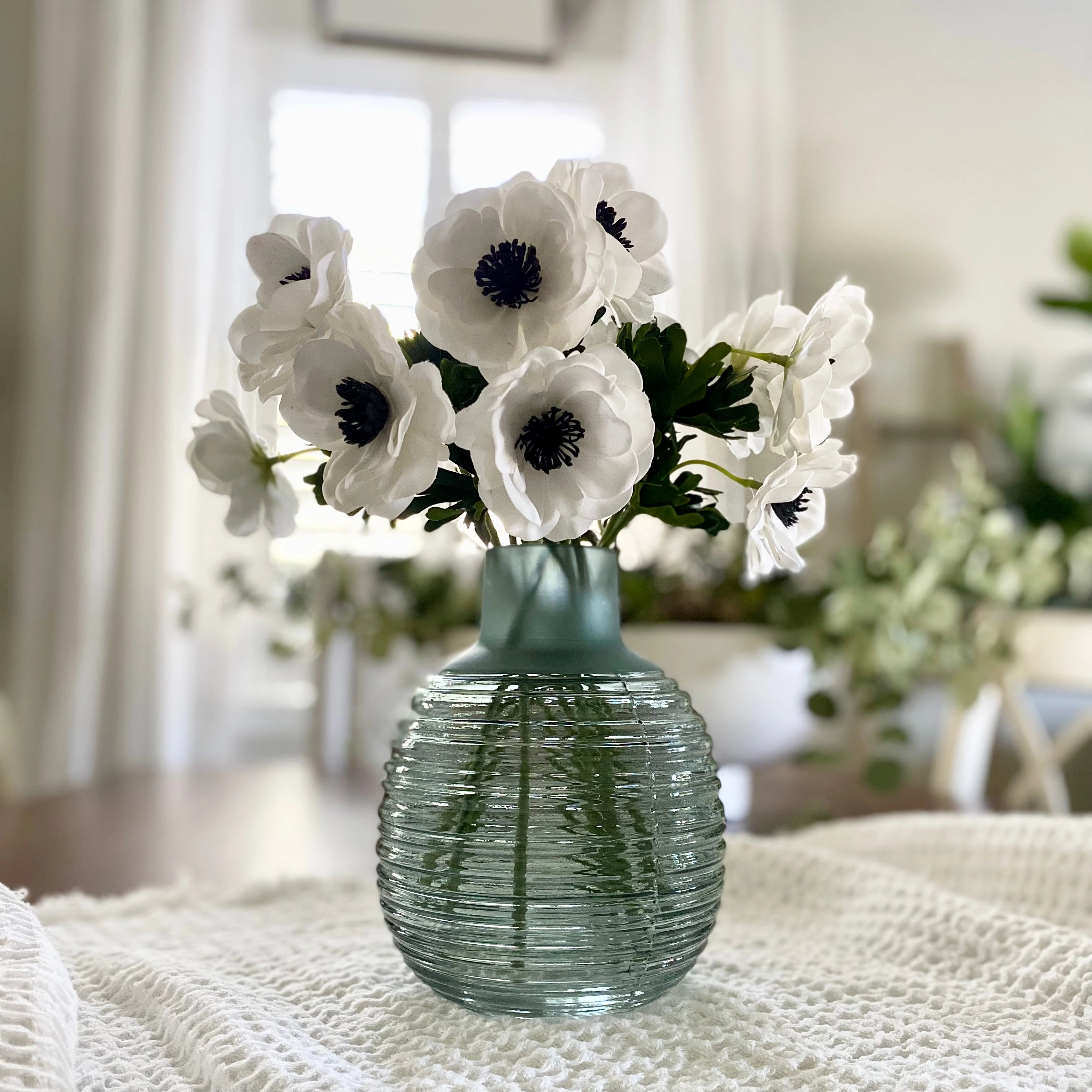 Set/2 Frosted Sage Green Ribbed Bottleneck Vases
