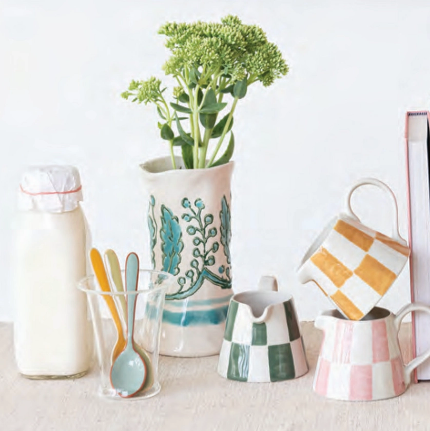 Set/2 Hand-Painted Stoneware Vases