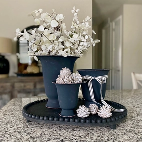 Set/3 Classic Black Metal Urns outdoor greenery  
