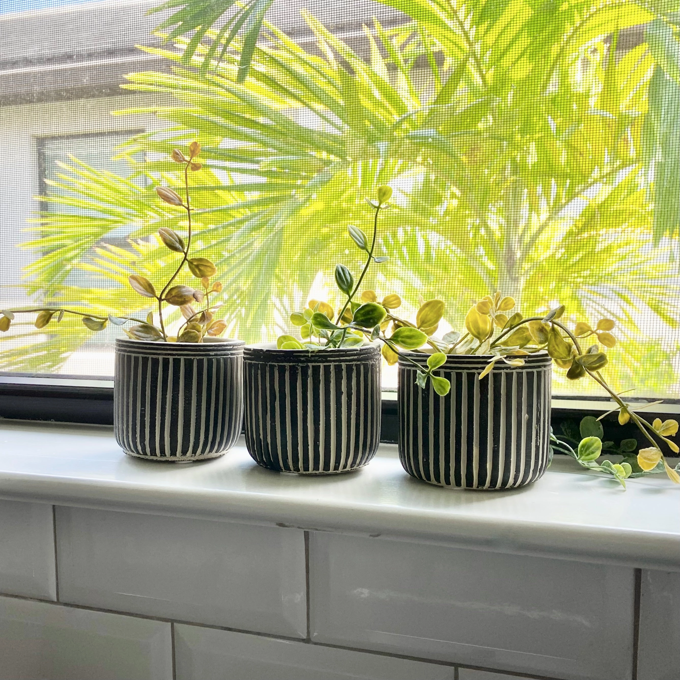 Set/3 Pinstriped Cement Planters