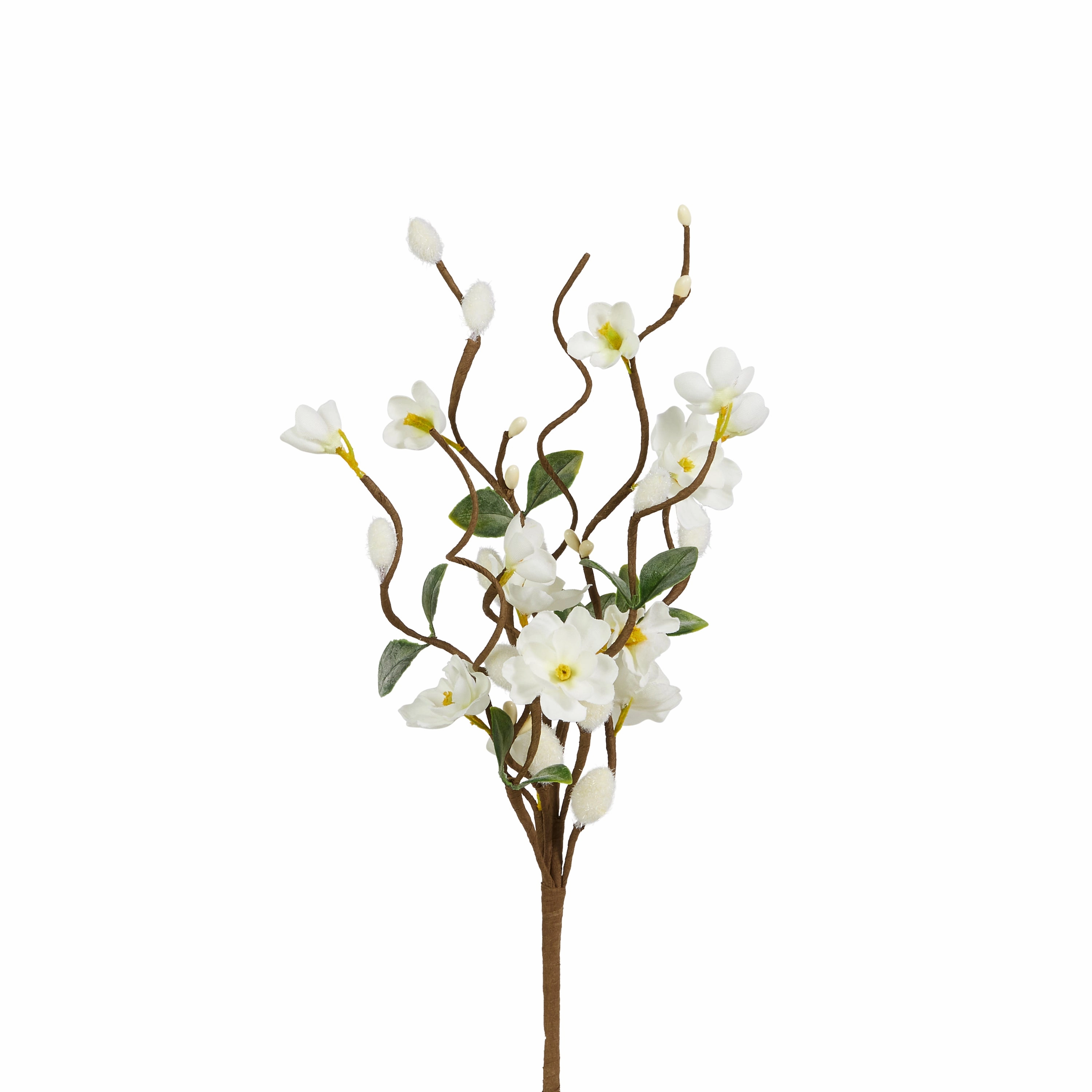 Set/3 White Floral Pussy Willow Picks