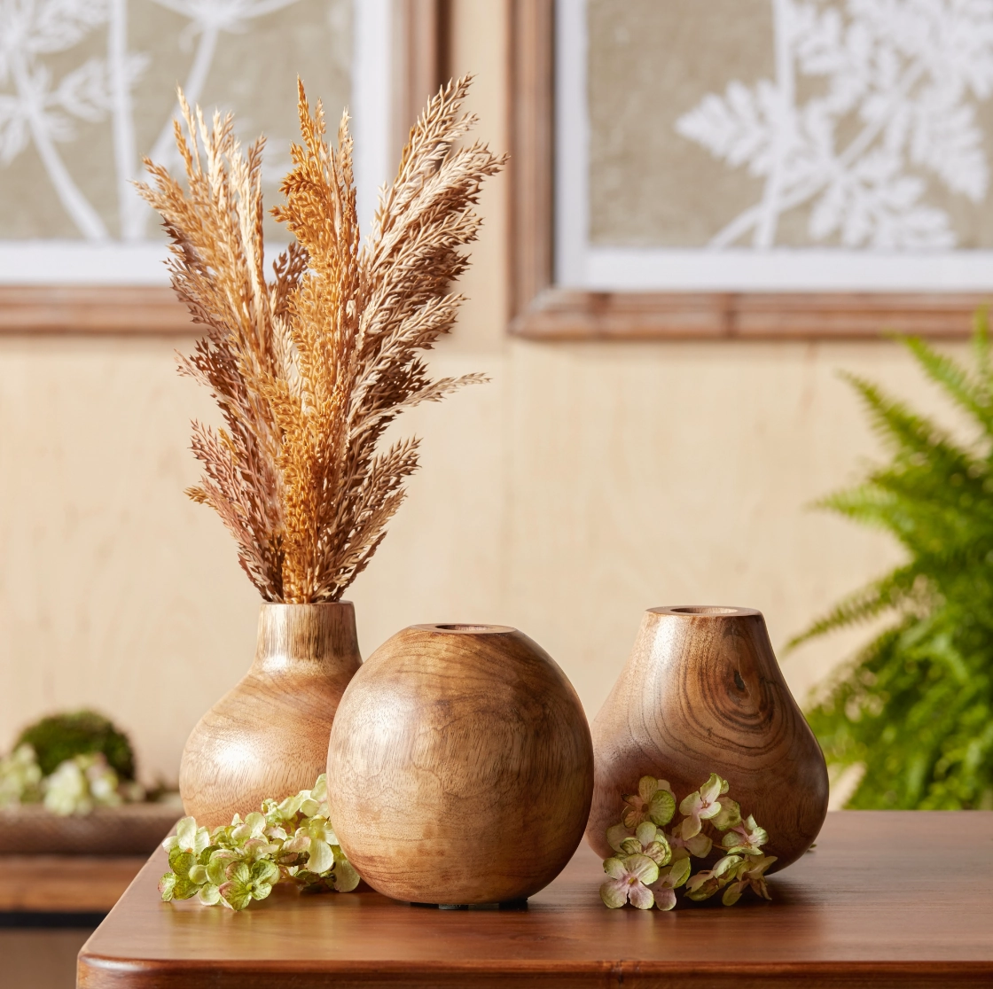 Set/3 Wood Bud Vases