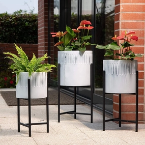 Set of 3 Modern Metal Planter Pots with Mid Century Planter Holders Perfect for Indoor and Outdoor Plants, Non-Adjustable Plant Stand cactus succulent plant  