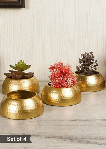Set of 4 Bowl Shape Planters hanging green plant  