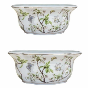 Set of Two Cherry Blossoms Porcelain Oval Planters plant seeds  
