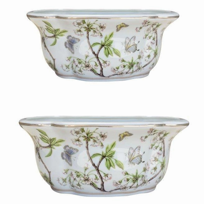 Set of Two Cherry Blossoms Porcelain Oval Planters plant seeds  