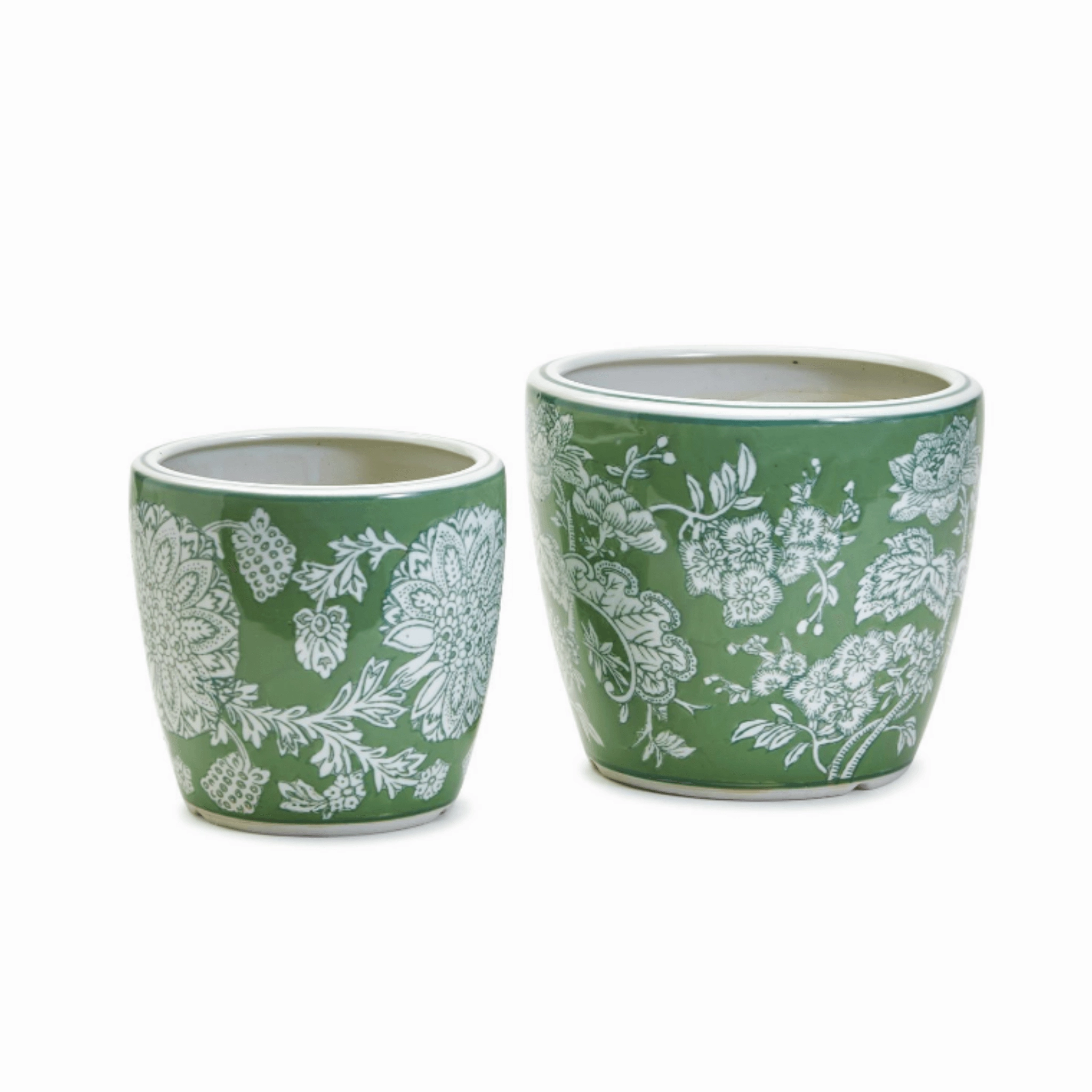 Set of Two Green & White Countryside Cachepots / Vases plant seeds  