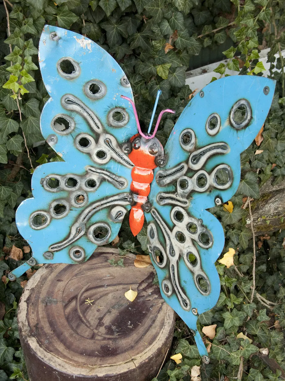 Sheet Metal Butterfly with Cut Outs Yard Stake Wall Hanging dried flower branch  