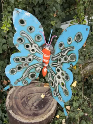 Sheet Metal Butterfly with Cut Outs Yard Stake Wall Hanging dried flower branch  