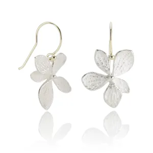 Silver Single Hydrangea Drop Earrings