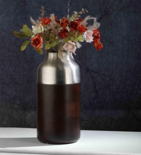 Silver Deidra Paco (Small) Metal Table Vase, outdoor greenery  