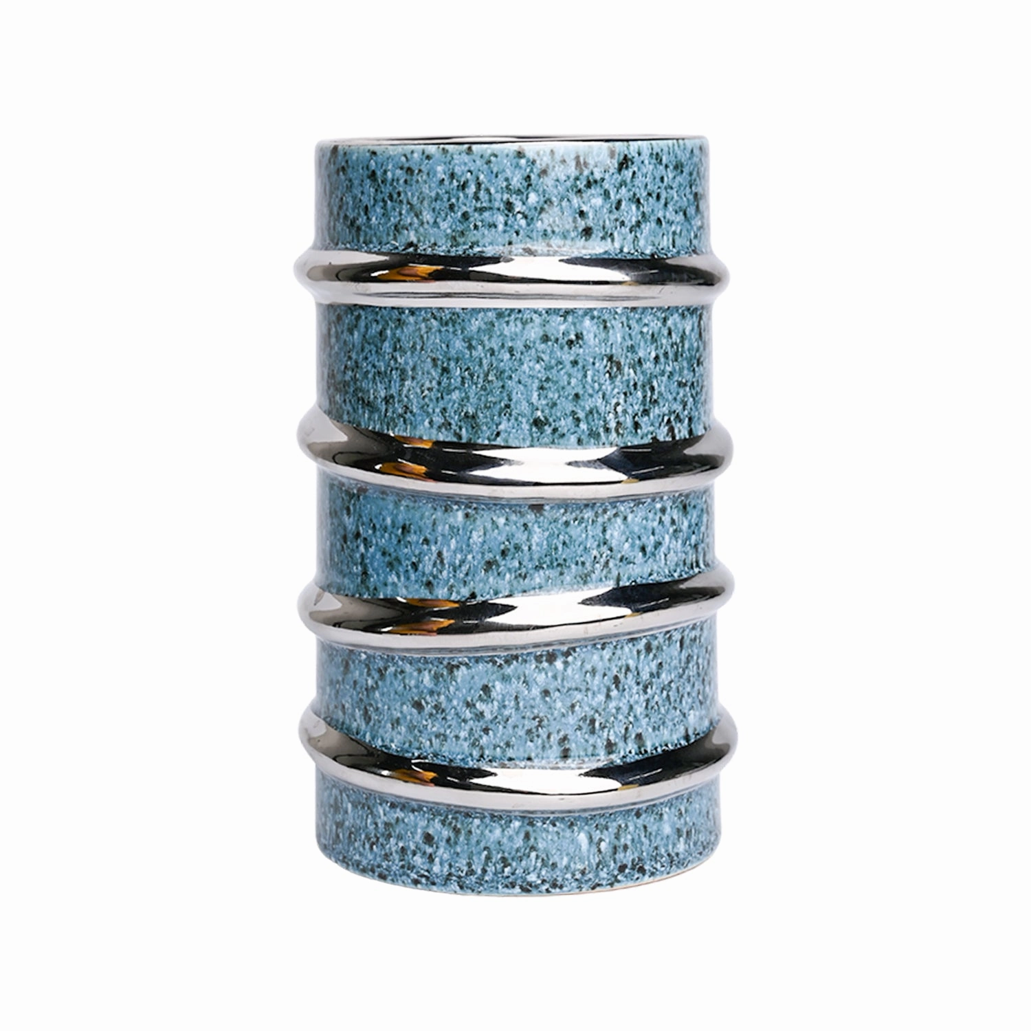 Silver Edge   Ribbed Vase