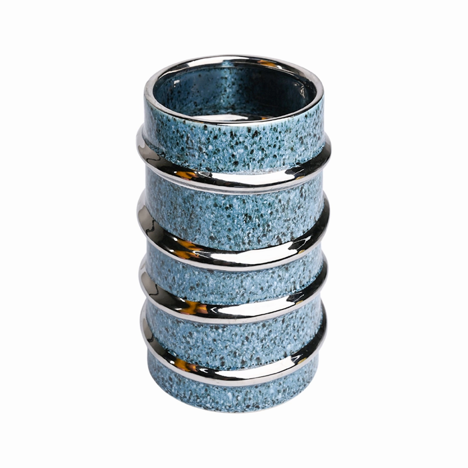 Silver Edge   Ribbed Vase