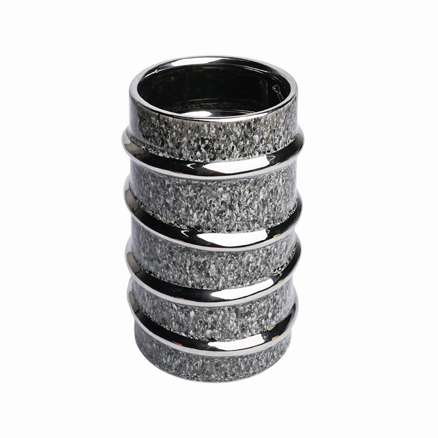 Silver Edge   Ribbed Vase
