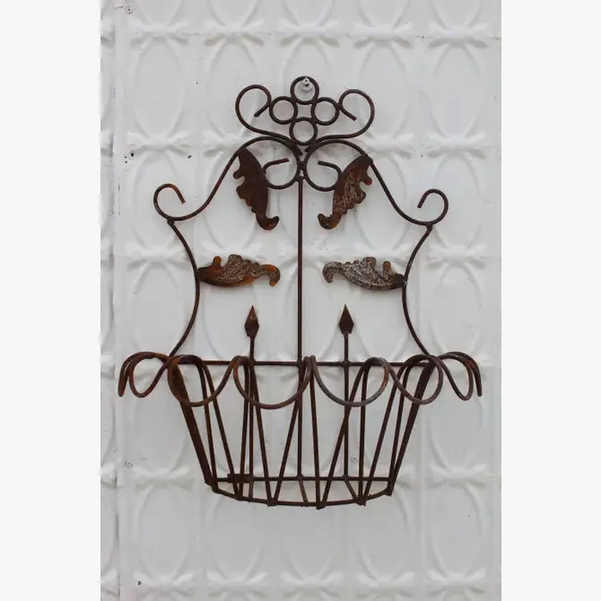Simple Wall Basket with Cast Iron Leaves Plant Holder