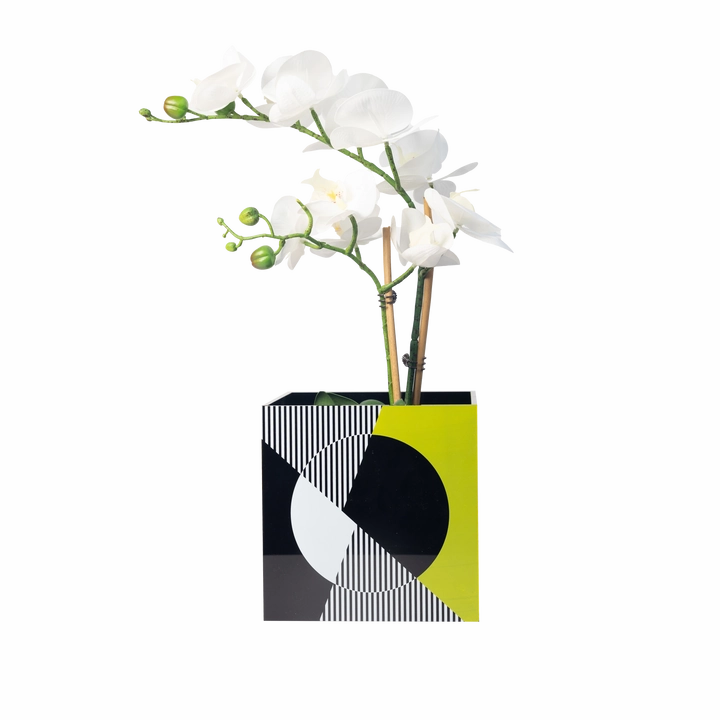 Single Flower Vase - Kinetic - Black, White & Yellow