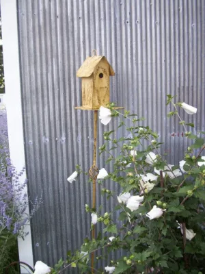 Slim Line Bird House with Clean Out & Stake dried flower branch  