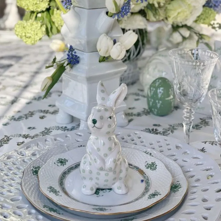 Small Green & White Floral Standing Bunny