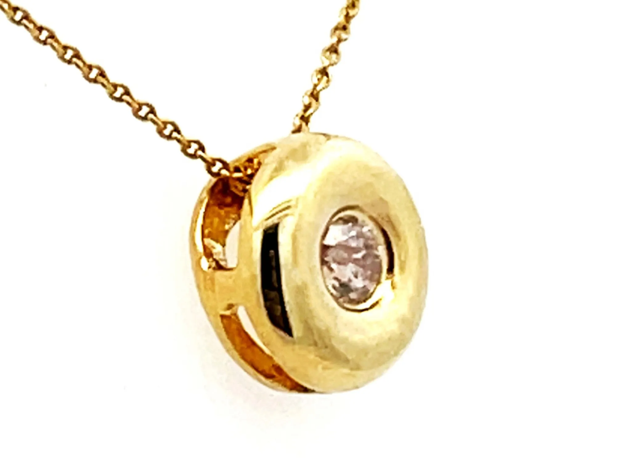 Small Round Diamond Pendant Necklace 18k Yellow Gold