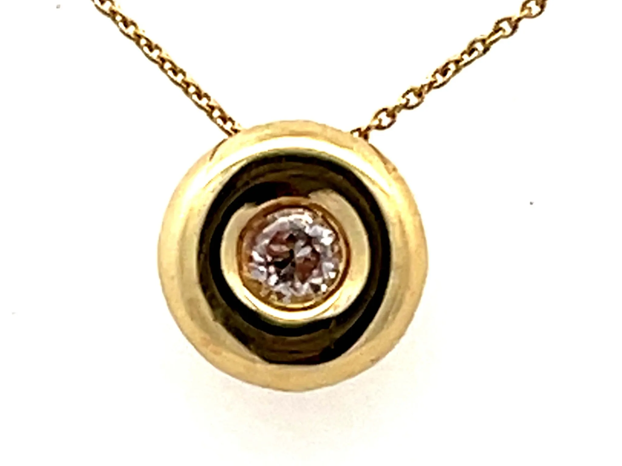 Small Round Diamond Pendant Necklace 18k Yellow Gold
