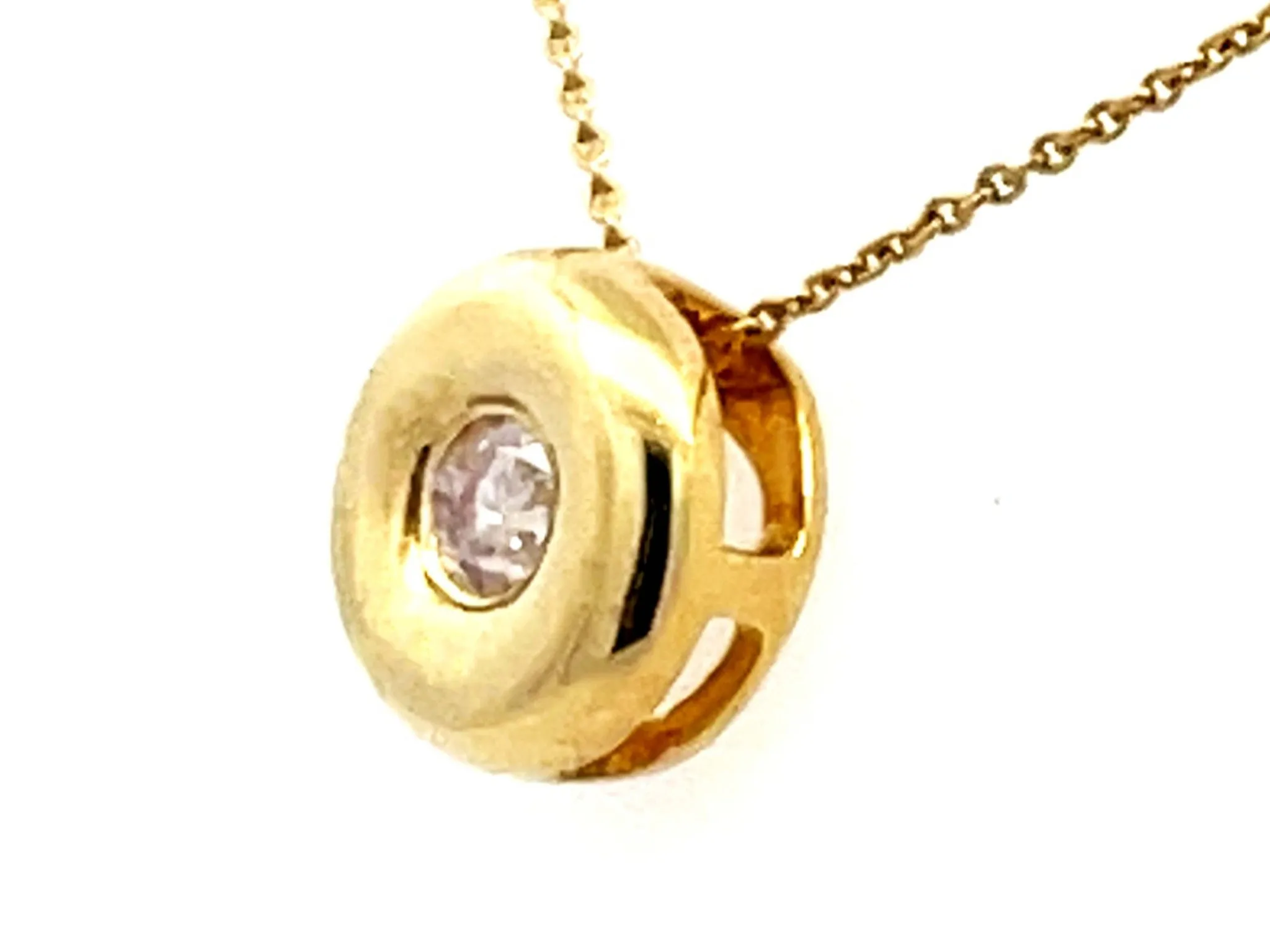 Small Round Diamond Pendant Necklace 18k Yellow Gold