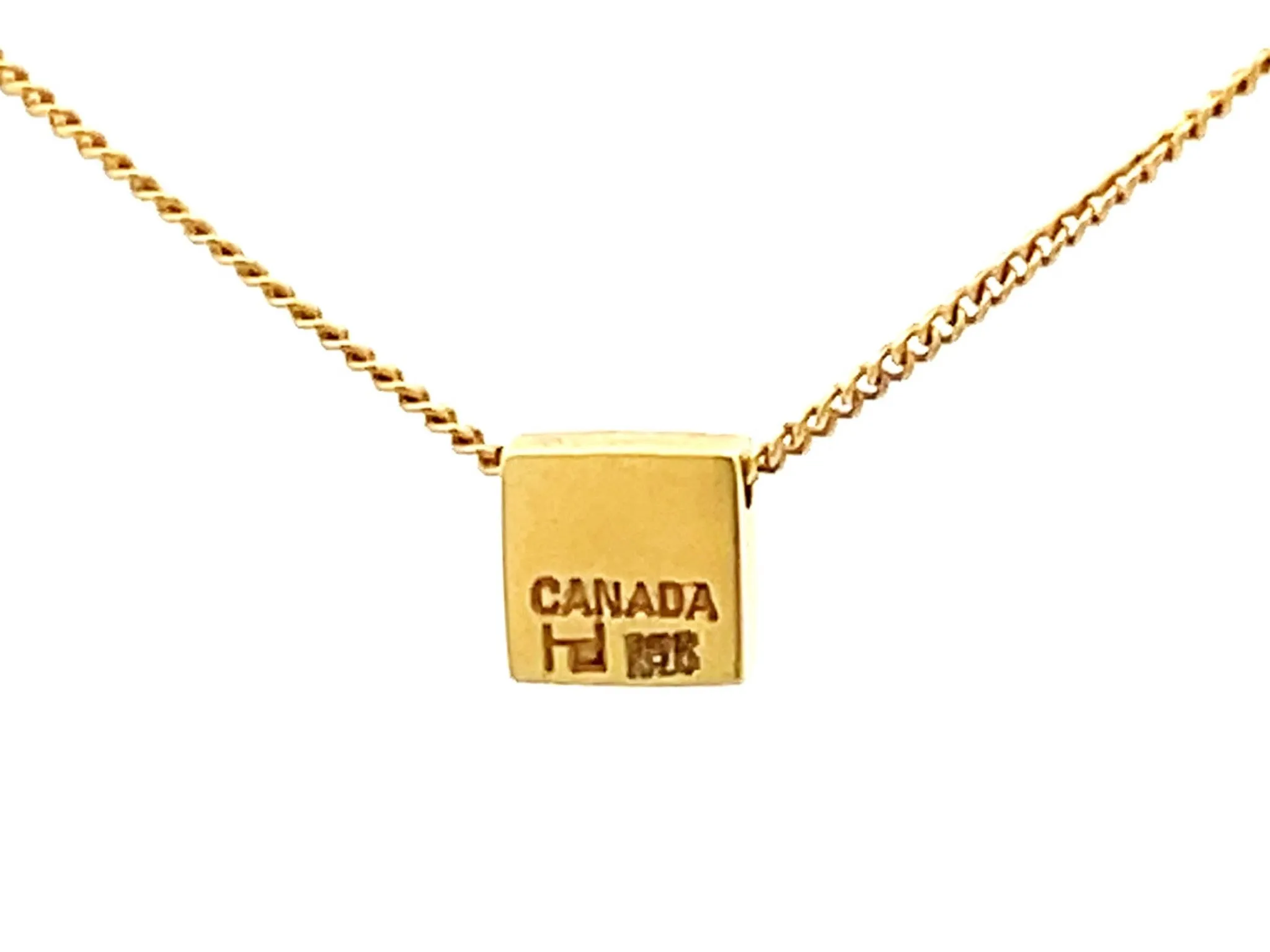 Small Square Single Diamond Necklace in 18k Yellow Gold