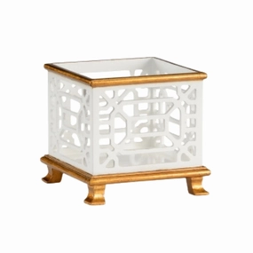 Small White Pierced Planter with Antique Gold Trim plant seeds  