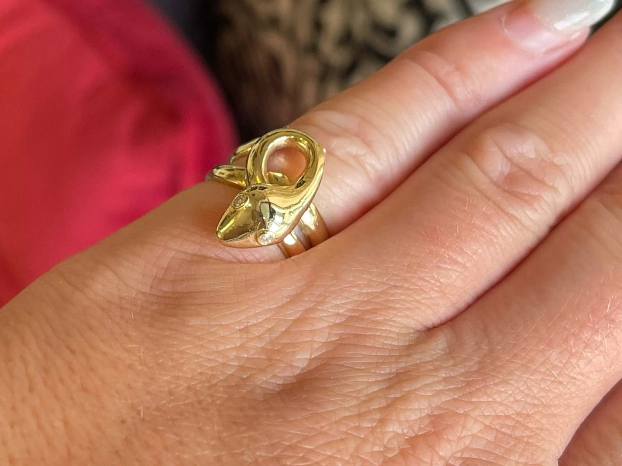 Snake Diamond Eyes Ring in 18K Yellow Gold