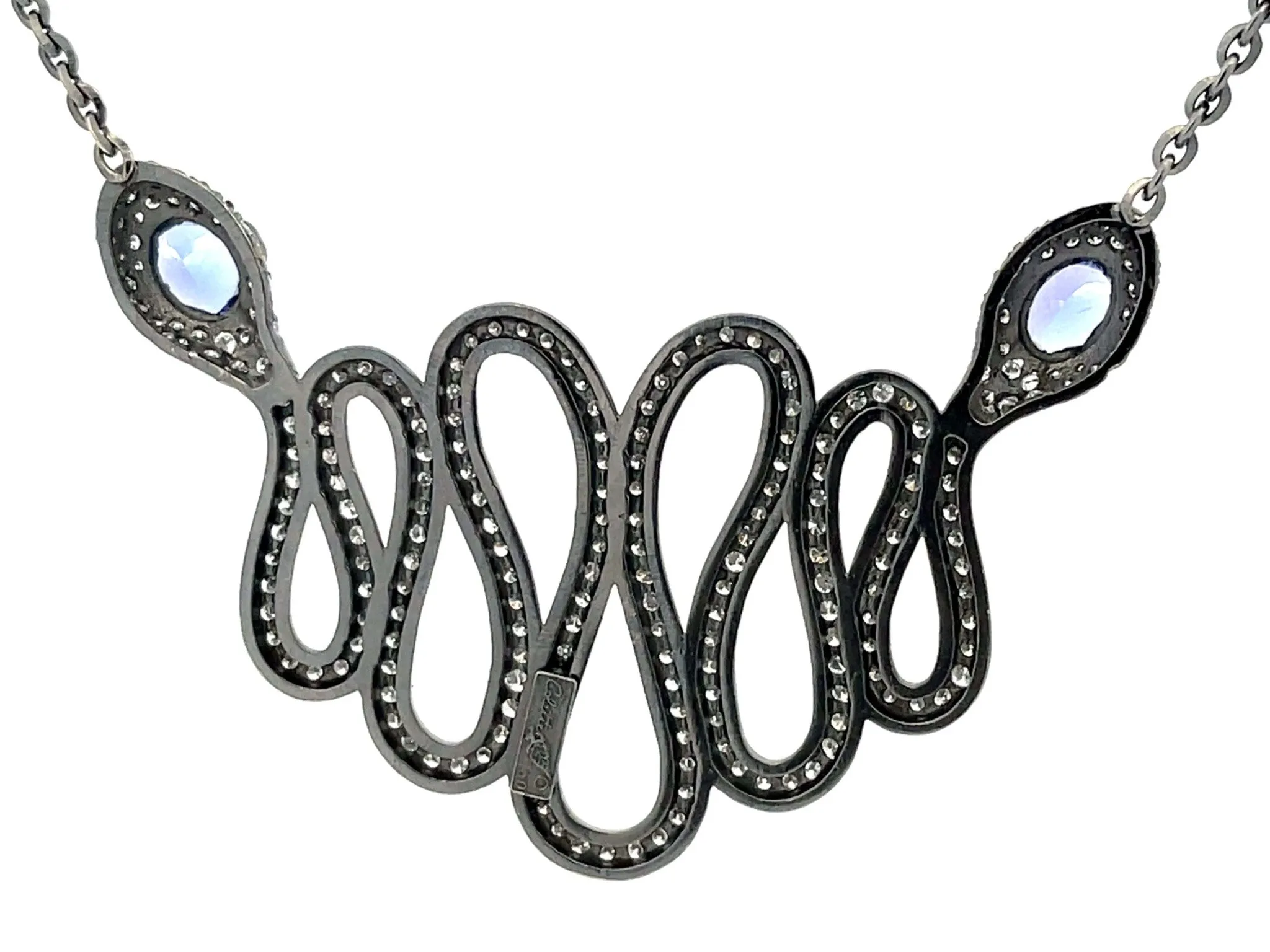 Snake Necklace with Diamonds and Tanzanite in 18k Black Gold