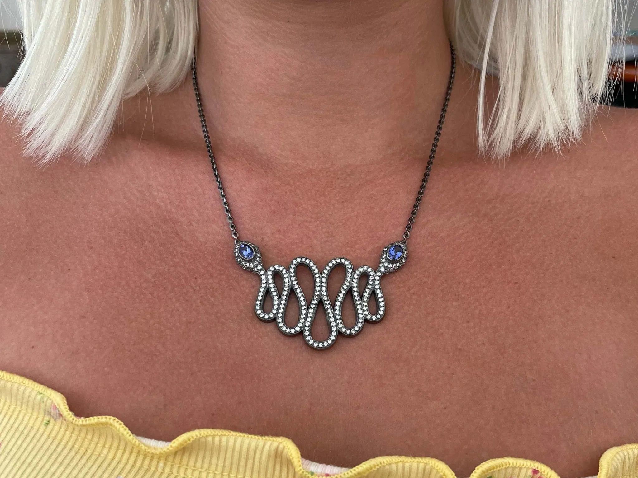 Snake Necklace with Diamonds and Tanzanite in 18k Black Gold